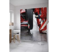 Штора (занавеска) для ванной JoyArty "Остановка на ралли" из сатена, 180х200 см с крючками, sc_36363