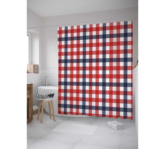 Штора (занавеска) для ванной JoyArty "Клетка для скатерти" из сатена, 180х200 см с крючками, sc_34007 1