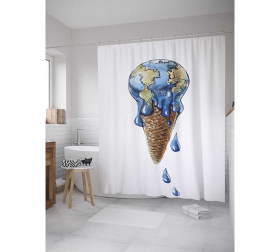 Штора (занавеска) для ванной JoyArty "Мороженое планета" из сатена, 180х200 см с крючками, sc_36333 1