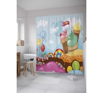 Штора (занавеска) для ванной JoyArty "Мир мороженого" из сатена, 180х200 см с крючками, sc_36312