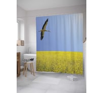 Штора (занавеска) для ванной JoyArty "Журавль над полем" из сатена, 180х200 см с крючками, sc_34752