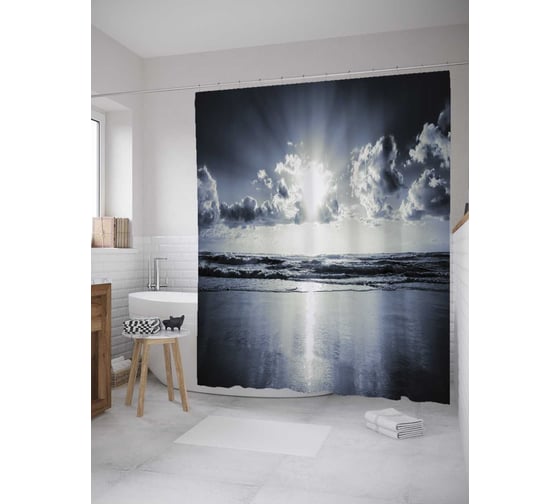 Штора (занавеска) для ванной JoyArty "Серый закат" из сатена, 180х200 см с крючками, sc_8648