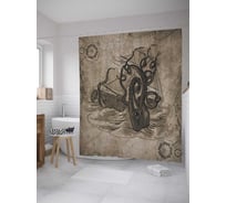 Штора (занавеска) для ванной JoyArty "Нападение кракена на парусник" из сатена, 180х200 см с крючками, sc_7968