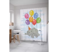 Штора (занавеска) для ванной JoyArty "Слоненок на воздушных шарах" из сатена, 180х200 см с крючками, sc_36200