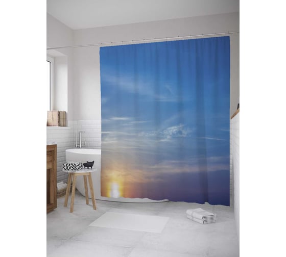 Штора (занавеска) для ванной JoyArty "Красивый закат" из сатена, 180х200 см с крючками, sc_34764