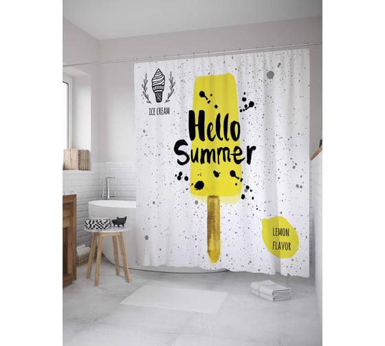 Штора (занавеска) для ванной JoyArty "Мороженое из лимона" из сатена, 180х200 см с крючками, sc_36325
