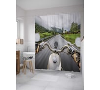 Штора (занавеска) для ванной JoyArty "Мотоцикл на трассе" из сатена, 180х200 см с крючками, sc_36356