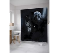 Штора (занавеска) для ванной JoyArty "Волк и луна" из сатена, 180х200 см с крючками, sc_8680