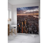 Штора (занавеска) для ванной JoyArty "Панорама мегаполиса" из сатена, 180х200 см с крючками, sc_36561