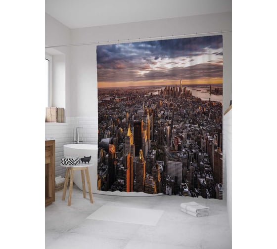 Штора (занавеска) для ванной JoyArty "Панорама мегаполиса" из сатена, 180х200 см с крючками, sc_36561 1