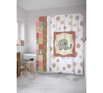 Штора (занавеска) для ванной JoyArty "Слоненок в рамке" из сатена, 180х200 см с крючками, sc_36195