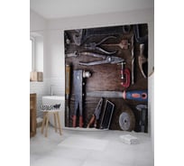 Штора (занавеска) для ванной JoyArty "Инструменты мастера" из сатена, 180х200 см с крючками, sc_36270