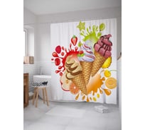 Штора (занавеска) для ванной JoyArty "Мороженое с ягодами" из сатена, 180х200 см с крючками, sc_36327