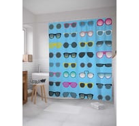 Штора (занавеска) для ванной JoyArty "Кругом очки" из сатена, 180х200 см с крючками, sc_5095