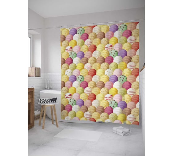 Штора (занавеска) для ванной JoyArty "Мороженое полотно" из сатена, 180х200 см с крючками, sc_36323 1