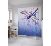 Штора (занавеска) для ванной JoyArty "Стрекоза над водой" из сатена, 180х200 см с крючками, sc_35199