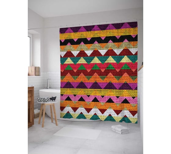 Штора (занавеска) для ванной JoyArty "Зигзаговое диско" из сатена, 180х200 см с крючками, sc_4326 1