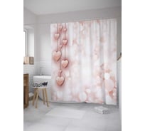 Штора (занавеска) для ванной JoyArty "Подвесные сердечки" из сатена, 180х200 см с крючками, sc_35502