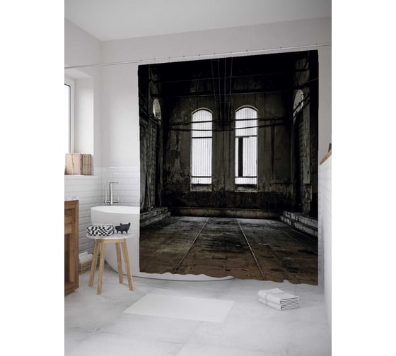 Штора (занавеска) для ванной JoyArty "Пустое помещение" из сатена, 180х200 см с крючками, sc_36291 1