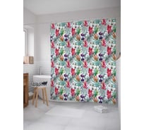 Штора (занавеска) для ванной JoyArty "Цветы в тропиках" из сатена, 180х200 см с крючками, sc_36040