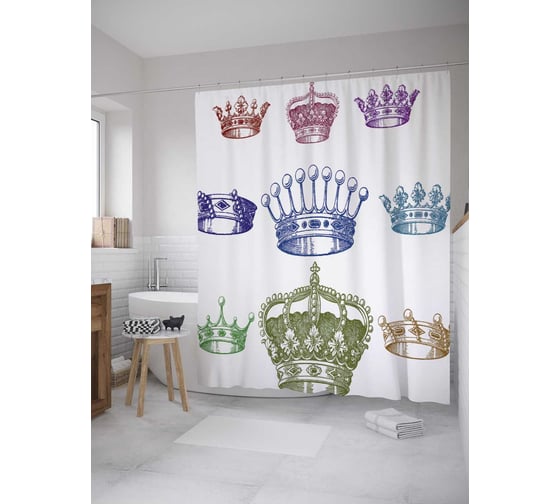 Штора (занавеска) для ванной JoyArty "Короны" из сатена, 180х200 см с крючками, sc_33596 1