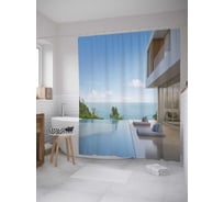 Штора (занавеска) для ванной JoyArty "Терраса с бассейном" из сатена, 180х200 см с крючками, sc_34854