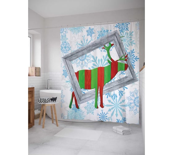 Штора (занавеска) для ванной JoyArty "Лось с картины" из сатена, 180х200 см с крючками, sc_5552 1