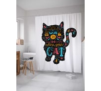 Штора (занавеска) для ванной JoyArty "Кот и надписи" из сатена, 180х200 см с крючками, sc_9630