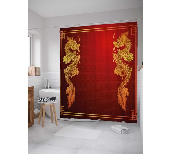 Штора (занавеска) для ванной JoyArty "Орнамент дракона" из сатена, 180х200 см с крючками, sc_36681 1