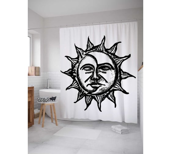 Штора (занавеска) для ванной JoyArty "Графическая астрономия" из сатена, 180х200 см с крючками, sc_35676 1