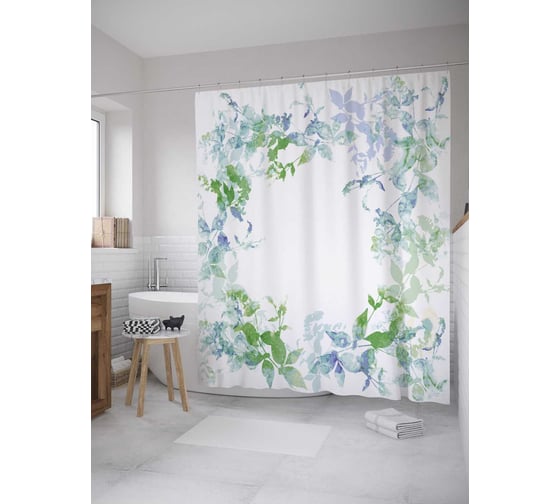 Штора (занавеска) для ванной JoyArty "Весенний венок" из сатена, 180х200 см с крючками, sc_33380 1