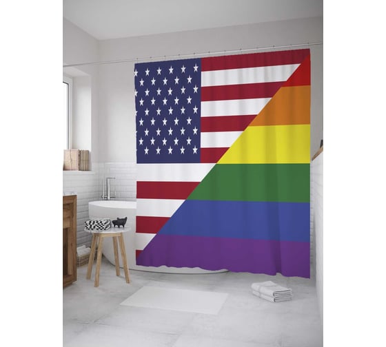 Штора (занавеска) для ванной JoyArty "Два флага" из сатена, 180х200 см с крючками, sc_33706 1