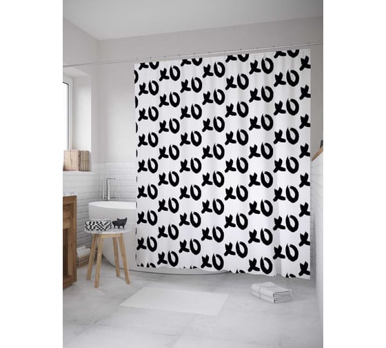 Штора (занавеска) для ванной JoyArty "Любовный месседж" из сатена, 180х200 см с крючками, sc_36434 1