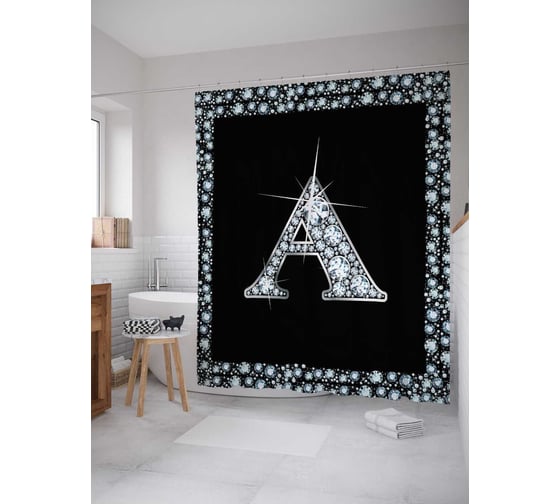 Штора (занавеска) для ванной JoyArty "Буква A" из сатена, 180х200 см с крючками, sc_3470a