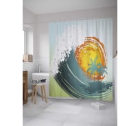 Штора (занавеска) для ванной JoyArty "Тропическая волна" из сатена, 180х200 см с крючками, sc_36488