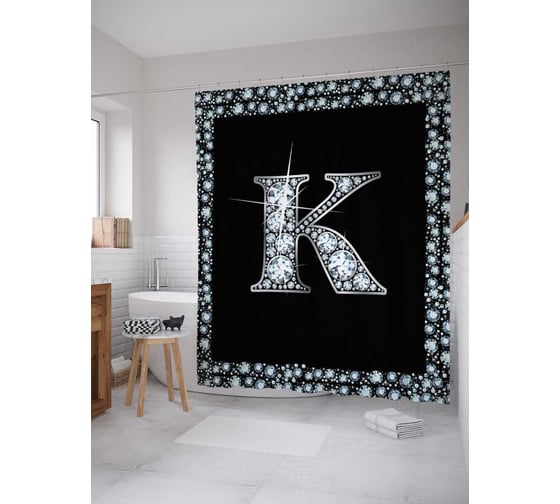 Штора (занавеска) для ванной JoyArty "Буква K" из сатена, 180х200 см с крючками, sc_3470K