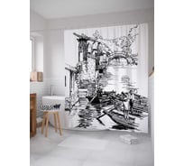 Штора (занавеска) для ванной JoyArty "Китайский графический пейзаж" из сатена, 180х200 см с крючками, sc_37759