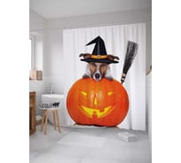 Штора (занавеска) для ванной JoyArty "Пес на Хеллоуин" из сатена, 180х200 см с крючками, sc_36727