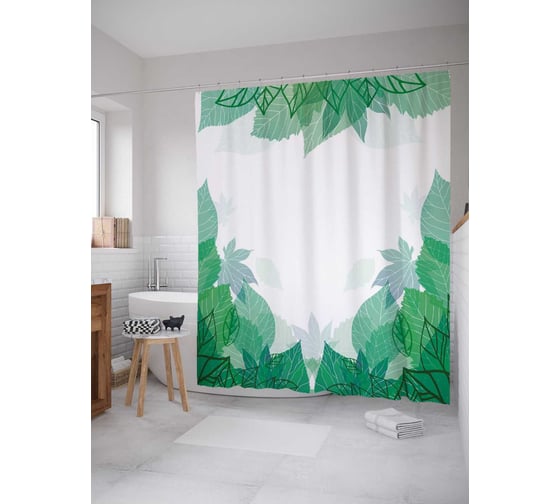 Штора (занавеска) для ванной JoyArty "Мятные лепестки" из сатена, 180х200 см с крючками, sc_33381 1