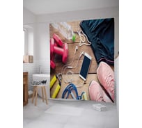 Штора (занавеска) для ванной JoyArty "Сбор на тренировку" из сатена, 180х200 см с крючками, sc_36992