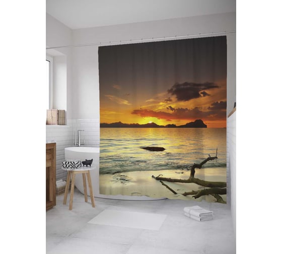 Штора (занавеска) для ванной JoyArty "Выброшенная морская ветка" из сатена, 180х200 см с крючками, sc_9528 1