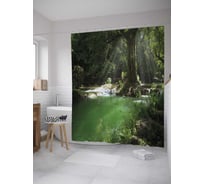 Штора (занавеска) для ванной JoyArty "Широкая река в лесу" из сатена, 180х200 см с крючками, sc_32781