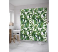 Штора (занавеска) для ванной JoyArty "Тропическое полотно" из сатена, 180х200 см с крючками, sc_36059