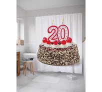 Штора (занавеска) для ванной JoyArty "Ореховый торт на 20-летие" из сатена, 180х200 см с крючками, sc_33269