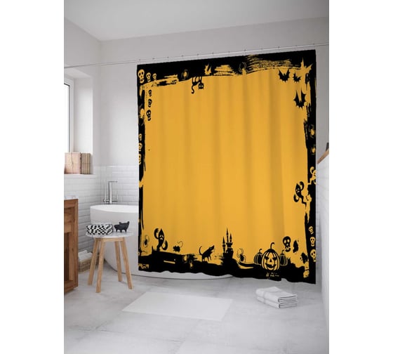 Штора (занавеска) для ванной JoyArty "Рамка Хеллоуин" из сатена, 180х200 см с крючками, sc_36735 1