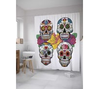 Штора (занавеска) для ванной JoyArty "Черепа ко дню мертвых" из сатена, 180х200 см с крючками, sc_35944