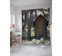 Штора (занавеска) для ванной JoyArty "Клозет из сруба" из сатена, 180х200 см с крючками, sc_35213