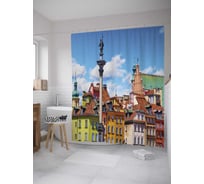 Штора (занавеска) для ванной JoyArty "Старый район Варшавы" из сатена, 180х200 см с крючками, sc_36555