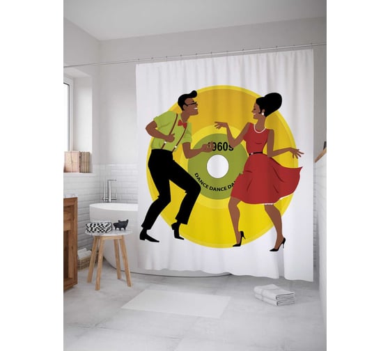 Штора (занавеска) для ванной JoyArty "Диско танец" из сатена, 180х200 см с крючками, sc_63616 1