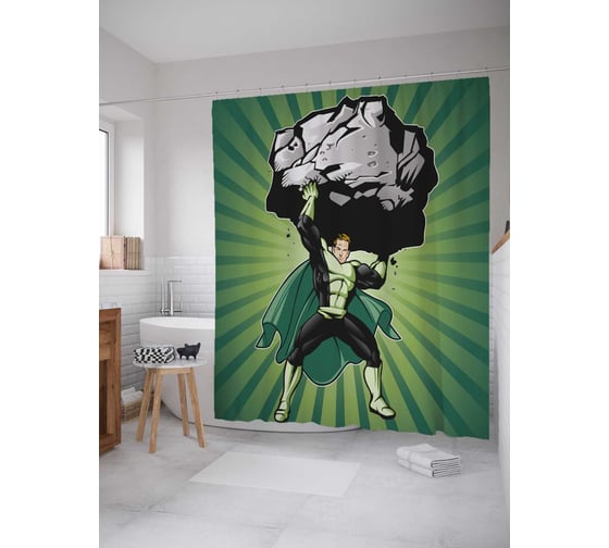 Штора (занавеска) для ванной JoyArty "Сила супермена" из сатена, 180х200 см с крючками, sc_38735 1